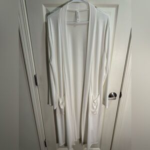 Zenana Premium Long White Cardigan with Pockets